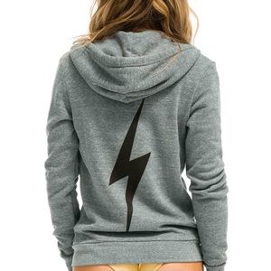 Aviator Nation Grey Lightning Bolt Zip Up